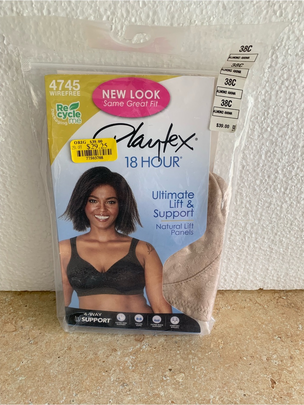 Playtex 18 Hour Ultimate Lift & Support Wirefree Bra 4745 NWT 38C Almond Animal